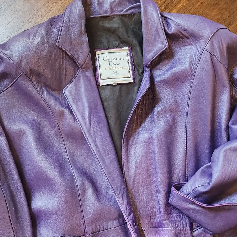 ✨️VTG Christian Dior Purple Lambskin Leather Blazer Coat L Rare Y2K streetwear